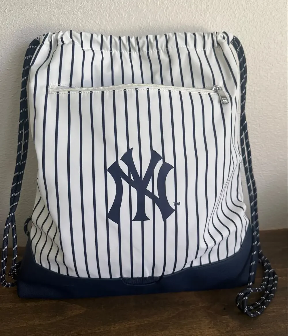 MLB New York Yankees Striped Unisex Drawstring Backpack Bag w/ Pockets